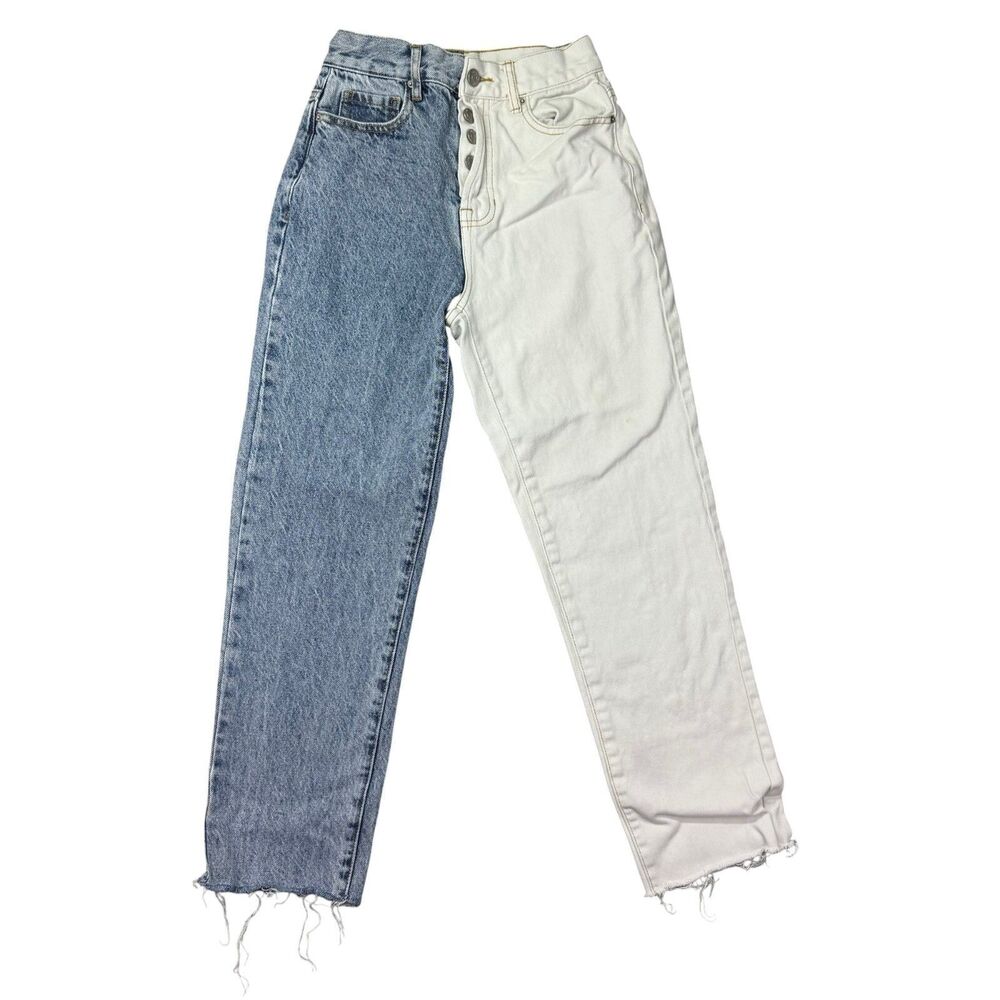 PacSun Jeans Women's 24 White Blue High Rise Straight Two-Tone High Waisted Pant
